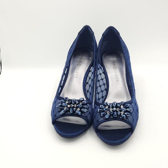 Karen Scott Womens Maralyn peep toe Navy Evening Heels Shoes women's size 8 - Picture 7 of 9